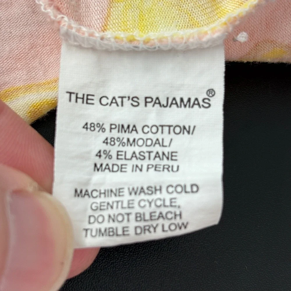 The Cat's Pajamas‎ Women Nightshirt Size M Pink Lemon Print Pima Cotton Modal